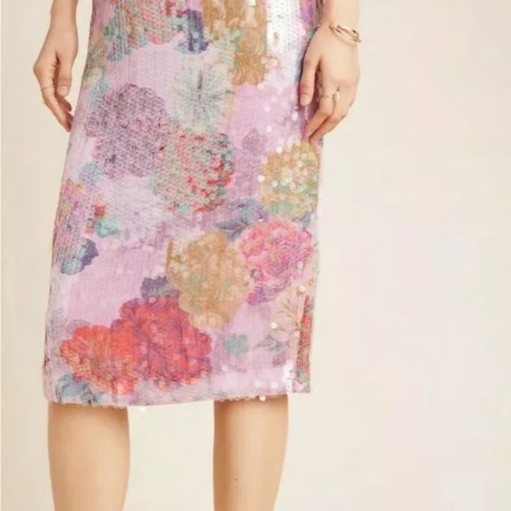 Anthropologie Multicolor Floral Sequin Pencil Skirt